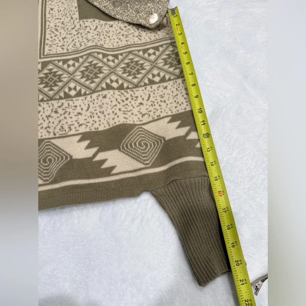 Boho Geometric Knit Poncho Sweater | Button Cowl Neck | Neutral Tan - Picture 9 of 11